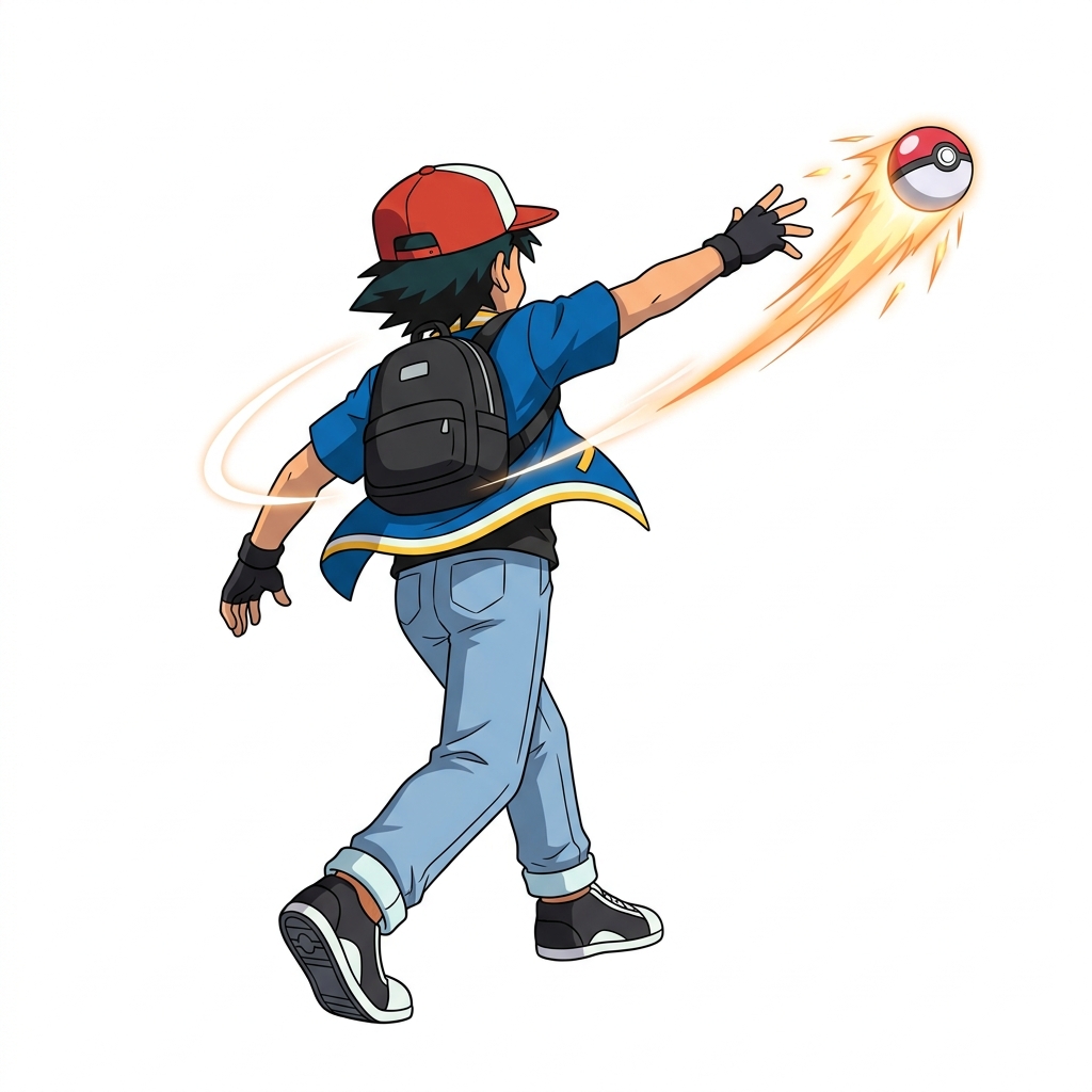 Ash lanzando la Poké Ball